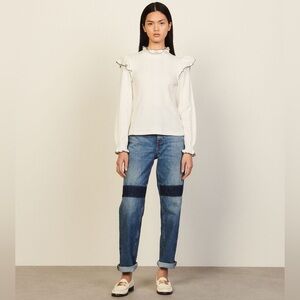 Sandro Viviane Ruffle Stretch Ruffled Cotton Top Size 4